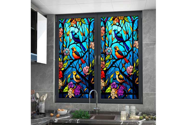 PVC Static Cling Stained Glass Privacy Window Film – Multicolour, Easy-Fit, Sun Protection | Wowcher