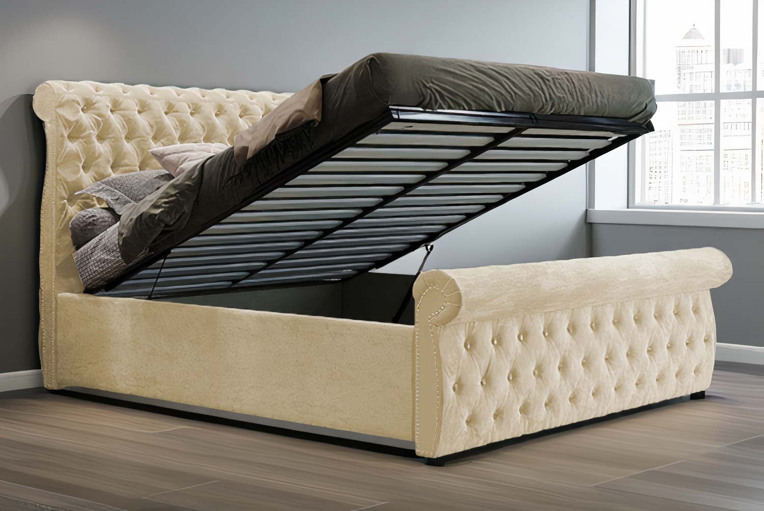 Chesterfield Ottoman Storage Bed – 5 Sizes & 3 Colours | Wowcher Chesterfield Ottoman Storage Bed – 5 Sizes & 3 Colours | Wowcher