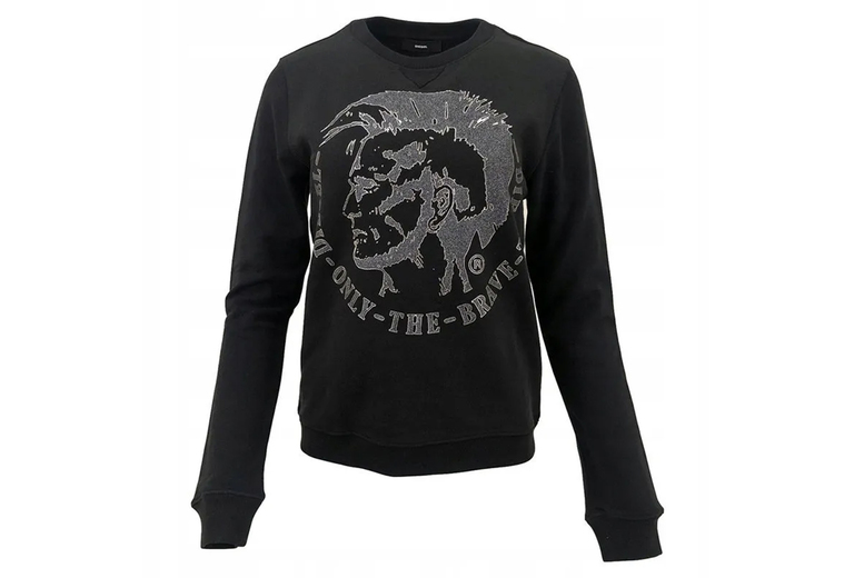 Black Women’s Diesel F Radi T Felpa Sweatshirt – Cotton Modal, Regular Fit, Metallic Print | Wowcher