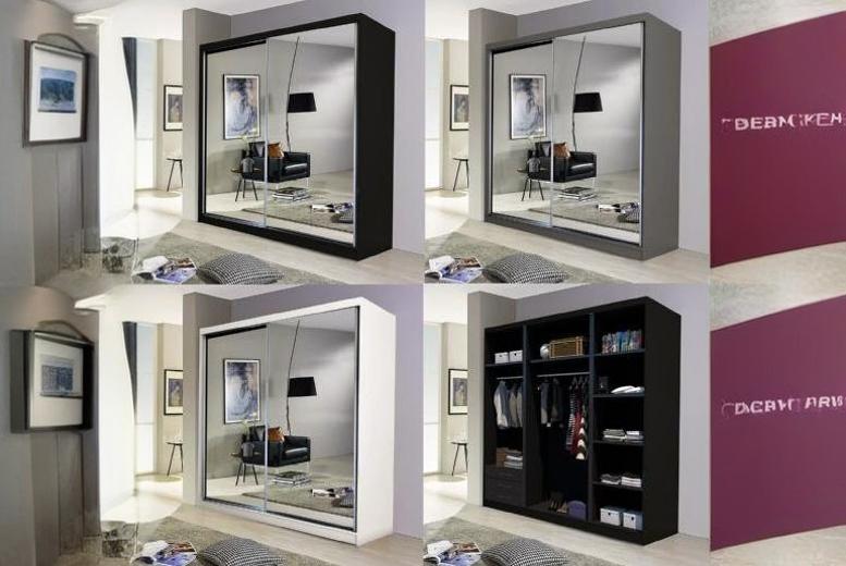Elegant Queen Mirrored Sliding Wardrobe – Space-Saving, Adjustable Shelves, Durable Finish (150cm/200cm, Modern Bedroom Storage) | Wowcher