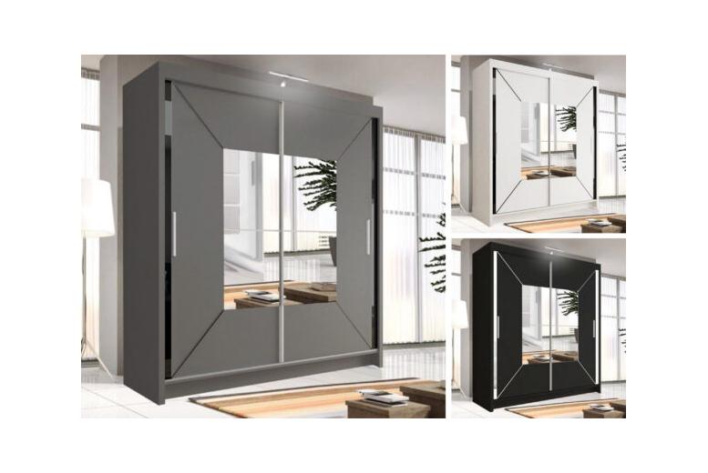 Contemporary MDF Sliding Door Wardrobe with Mirror – Soft-Close, Customisable, 120-203cm | Wowcher
