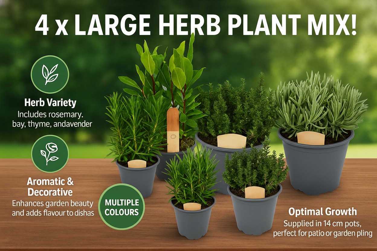 4 x Large Herb Plant Mix – Rosemary, Bay, Thyme & Lavender | Wowcher