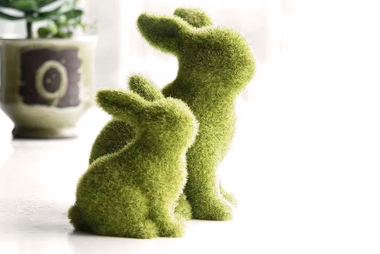 Artificial Green Flocking Bunny Statue in 2 Sizes and 4 Options | Wowcher