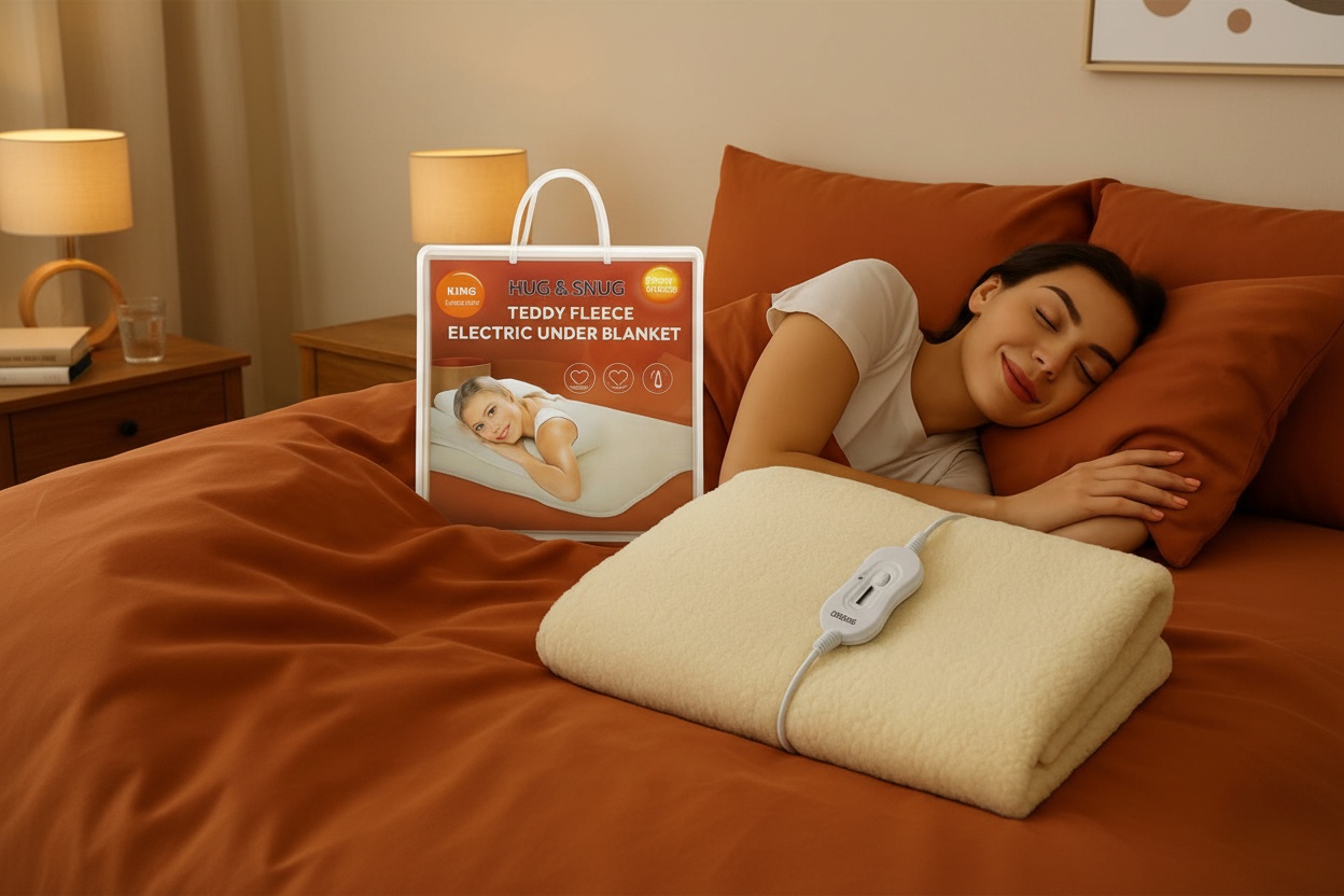 Energy Saving Teddy Fleece Electric Heated Under Blanket – Machine Washable, Plush Polyester, Multiple Sizes | Wowcher