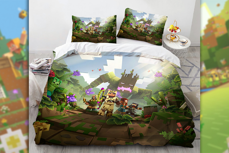 Minecraft  3D Microfibre Bedding Set – Machine Washable, Hypoallergenic, 3 Sizes, 5 Designs | Wowcher