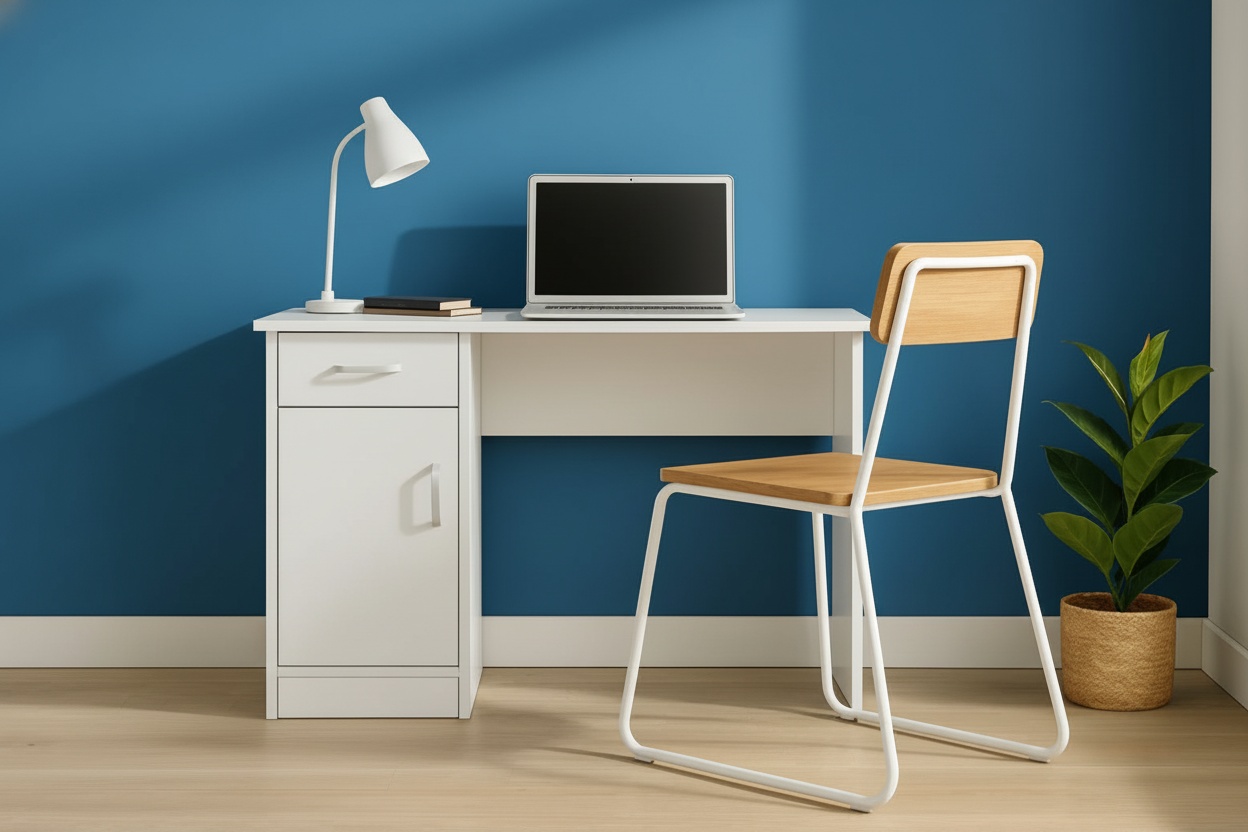 Tyler Contemporary Storage Desk - Compact Wood Effect, Scratch-Resistant, Living Room Console Table with Drawer & Cupboard | Wowcher