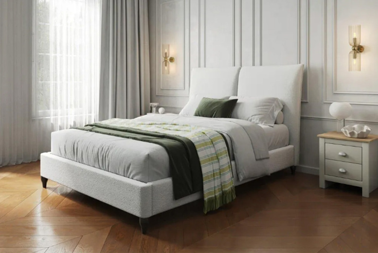 Lena Bouclé All-In-One Bed with Orthopaedic Mattress – Cream, 4 Sizes | Wowcher Lena Bouclé All-In-One Bed with Orthopaedic Mattress – Cream, 4 Sizes | Wowcher