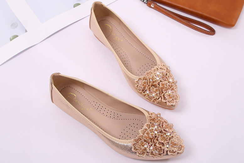 Black Women’s Foldable Rhinestone Wedding Ballerina Shoes | Wowcher
