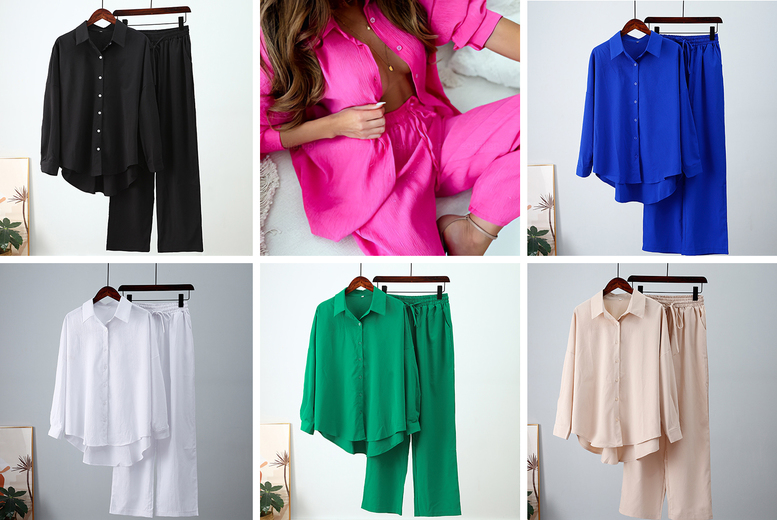 Blue Women’s Essnce Solid Shirt & Pants Set – Versatile Summer Fashion | Wowcher Blue Women’s Essnce Solid Shirt & Pants Set – Versatile Summer Fashion | Wowcher