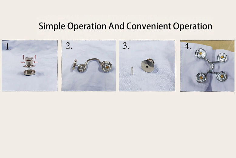 Women’s Black Daisy Jean Button Waist Tightener Pins – Adjustable Metal Accessory (2 Pcs) | Wowcher