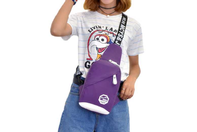 Unisex Black Water-Resistant Nylon Crossbody Chest Bag - Adjustable Strap, Compact, Multi-Pocket Handbag | Wowcher