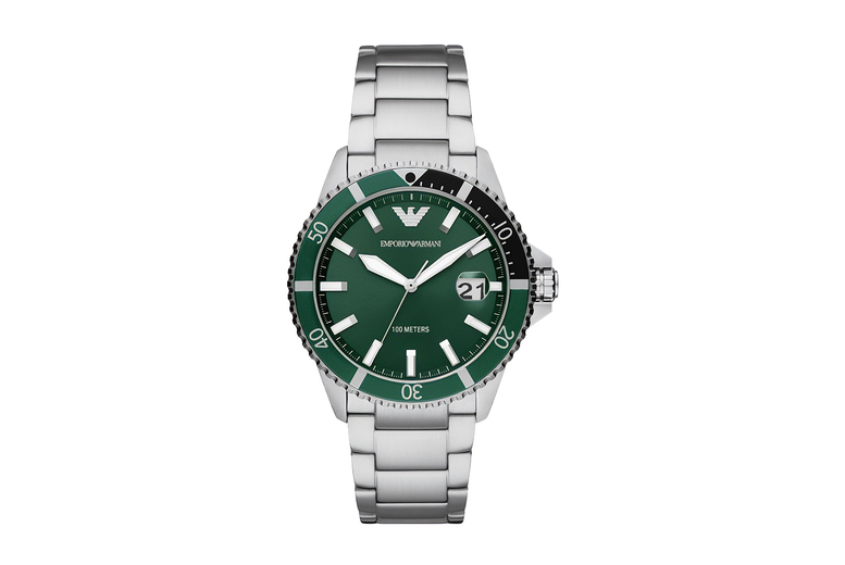 Emporio Armani AR11338 Men’s Quartz Diver Watch – 42mm Stainless Steel, Water-Resistant, Green Dial | Wowcher