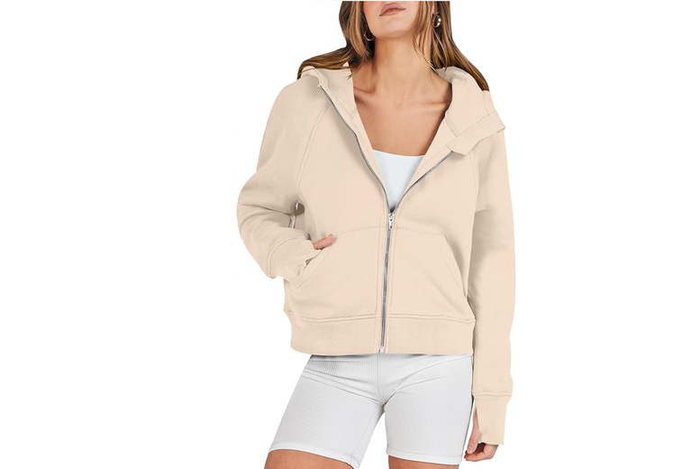 UK 8 / KHAKI: A Women's Fleece Lined Full Zipper Sweatshirt w/ Hoodie in 4 Sizes & 9 Colours | Wowcher