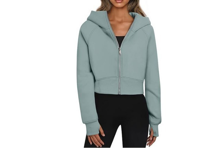 UK 8 / GREEN: A Women's Fleece Lined Full Zipper Sweatshirt w/ Hoodie in 4 Sizes & 9 Colours | Wowcher