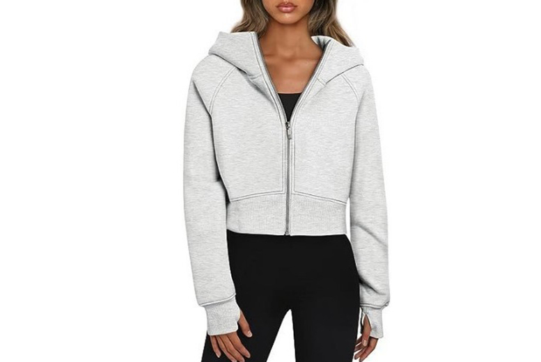 UK 8 / LIGHT GREY: A Women's Fleece Lined Full Zipper Sweatshirt w/ Hoodie in 4 Sizes & 9 Colours | Wowcher