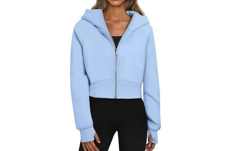 UK 8 / SKY BLUE: A Women's Fleece Lined Full Zipper Sweatshirt w/ Hoodie in 4 Sizes & 9 Colours | Wowcher