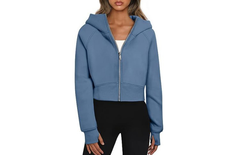 UK 8 / SLATE BLUE: A Women's Fleece Lined Full Zipper Sweatshirt w/ Hoodie in 4 Sizes & 9 Colours | Wowcher