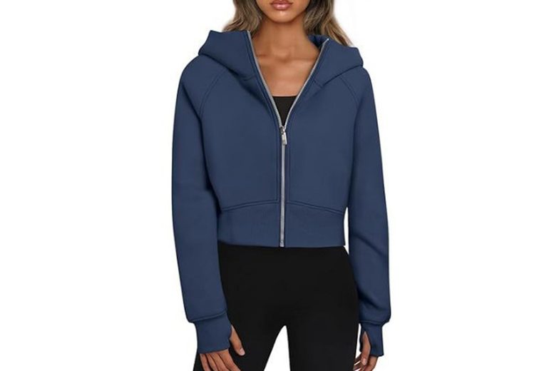 UK 8 / NAVY: A Women's Fleece Lined Full Zipper Sweatshirt w/ Hoodie in 4 Sizes & 9 Colours | Wowcher
