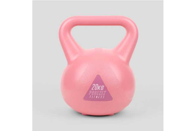 Phoenix Fitness Vibrant Pink Vinyl Kettlebell – Cement-Filled, Non-Slip Handle, Multiple Weights (2kg-20kg) | Wowcher