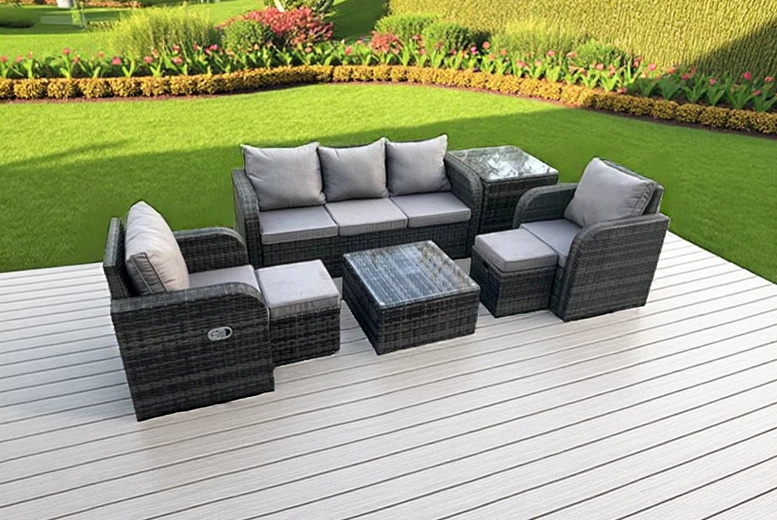 7-Seater Weather-Resistant Rattan Garden Furniture Set – Dark Grey | Wowcher 7-Seater Weather-Resistant Rattan Garden Furniture Set – Dark Grey | Wowcher