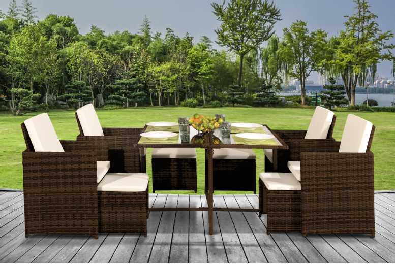 Luxurious 9-Piece All-Weather Rattan Dining Set | Wowcher