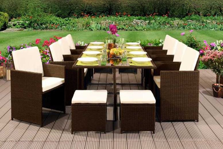 13 Piece Rattan Cube Dining Set – Weatherproof Outdoor Elegance 13 Piece Rattan Cube Dining Set – Weatherproof Outdoor Elegance