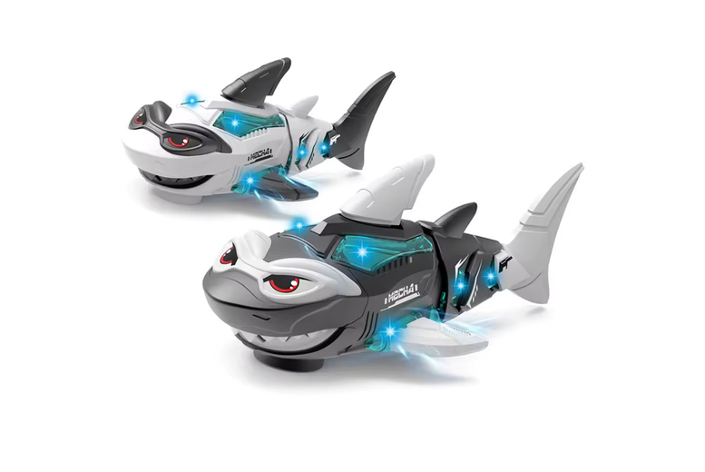 Interactive Robot Shark Toy – Battery-Operated, Flashing Lights, Realistic Sounds, Ages 3+, Grey or White | Wowcher