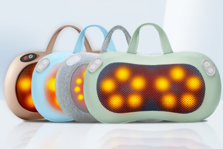 Portable Hot Compress Massage Pillow – 16-Head Deep Tissue, Fast Charging, Compact Design | Wowcher