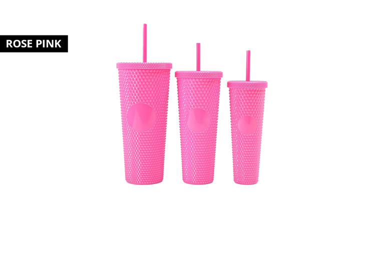 Set of 3 Studded Tumblers with Lids & Straws | Wowcher