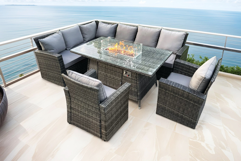 Luxurious Weather-Resistant Rattan Corner Sofa Set with Fire Pit | Wowcher Luxurious Weather-Resistant Rattan Corner Sofa Set with Fire Pit | Wowcher