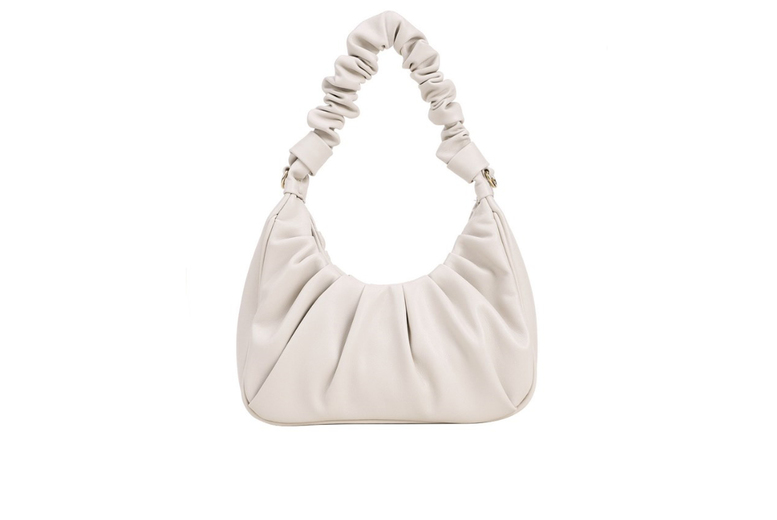 White Women’s Vegan Leather Pleated Ruched Shoulder Bag – 90s Style Crossbody Purse, Adjustable Strap, Compact & Spacious | Wowcher