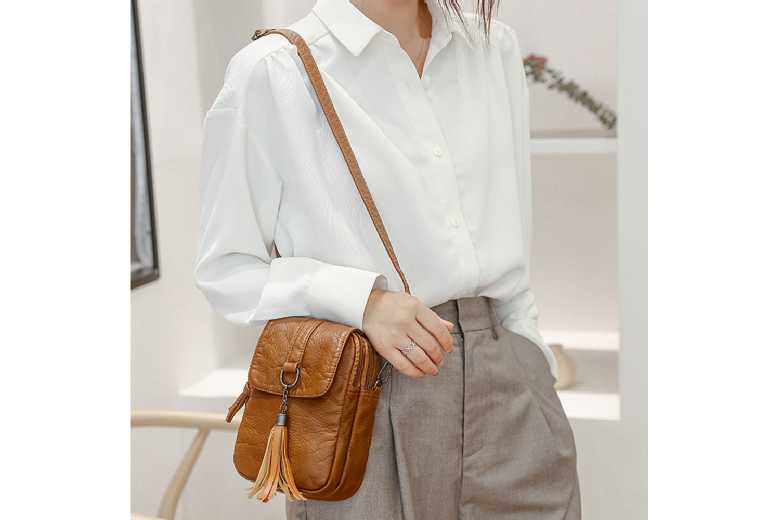 Unisex Brown Chic PU Leather Crossbody Phone Bag | Wowcher