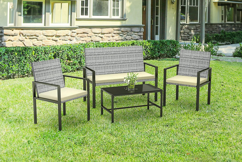4 Piece Rattan Patio Furniture Set – Weather-Resistant, Modern Design 4 Piece Rattan Patio Furniture Set – Weather-Resistant, Modern Design