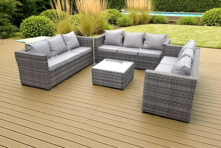 Weather-Resistant PE Rattan Lounge Sofa Set – 3-Seater with Coffee Table | Wowcher Weather-Resistant PE Rattan Lounge Sofa Set – 3-Seater with Coffee Table | Wowcher