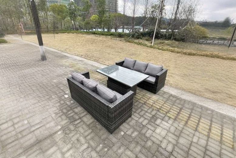 Elegant Weather-Resistant Rattan Dining Sofa Set with Rising Table | Wowcher Elegant Weather-Resistant Rattan Dining Sofa Set with Rising Table | Wowcher