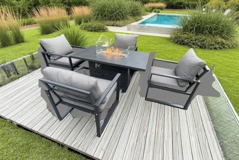 Chic Aluminum Weather-Resistant 4-Seater Firepit Dining Set | Wowcher