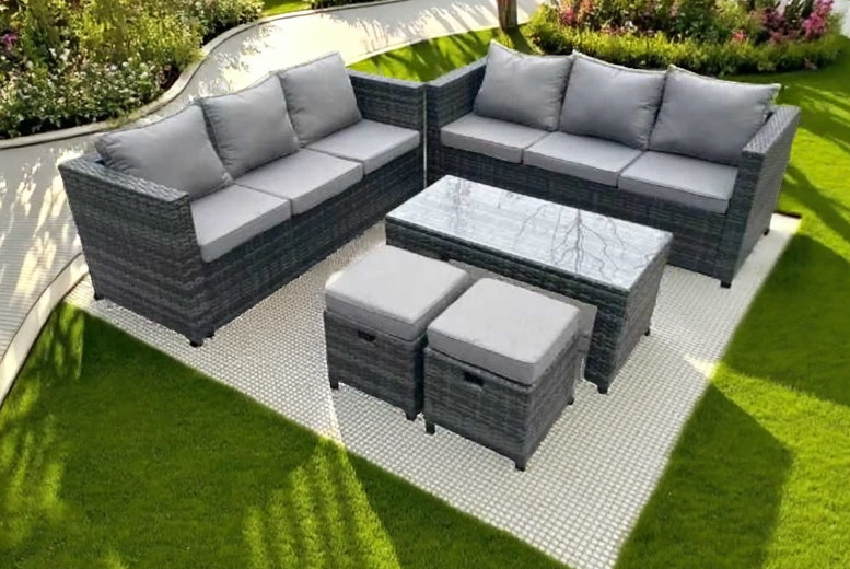 8-Seater Weather-Resistant PE Rattan Garden Sofa Dining Set – Modern Outdoor Lounge | Wowcher 8-Seater Weather-Resistant PE Rattan Garden Sofa Dining Set – Modern Outdoor Lounge | Wowcher