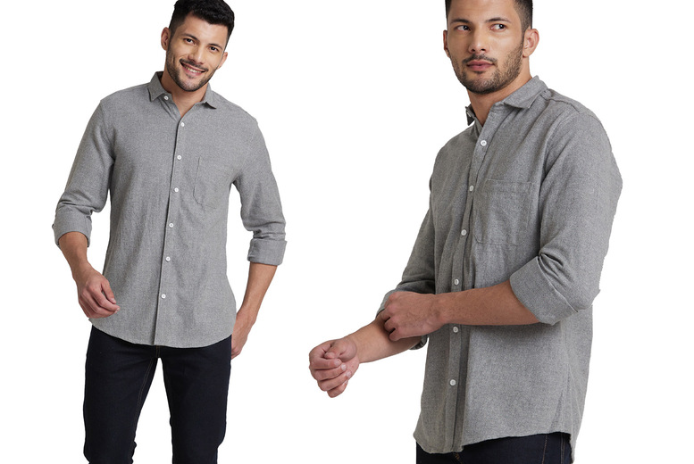 Men’s Grey Flannel Long Sleeve Shirt – Timeless & Versatile | Wowcher