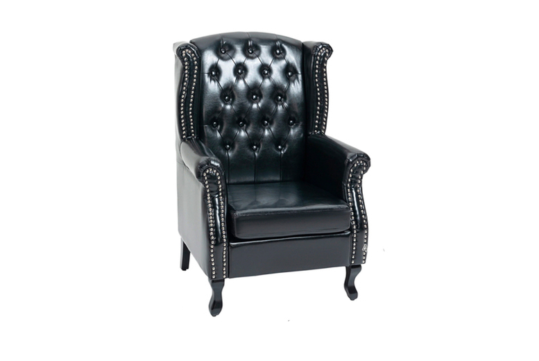 Chesterfield Style Wingback PU Leather Armchair in Black Chesterfield Style Wingback PU Leather Armchair in Black