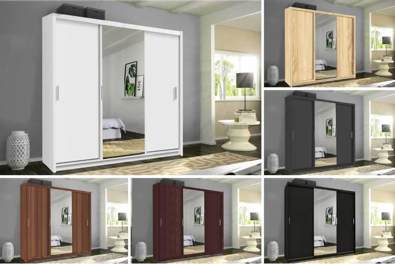 Triple Sliding Door MDF Wardrobe with Full-Length Mirror – 250cm Modern Storage, 6-Colour Options | Wowcher