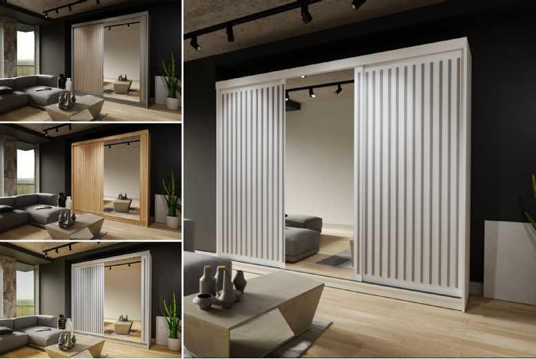 Manolo Sliding MDF Wardrobe – Space-Saving Bedroom Storage in White, Black, Grey, or Oak (150/203/250cm) | Wowcher Manolo Sliding MDF Wardrobe – Space-Saving Bedroom Storage in White, Black, Grey, or Oak (150/203/250cm) | Wowcher
