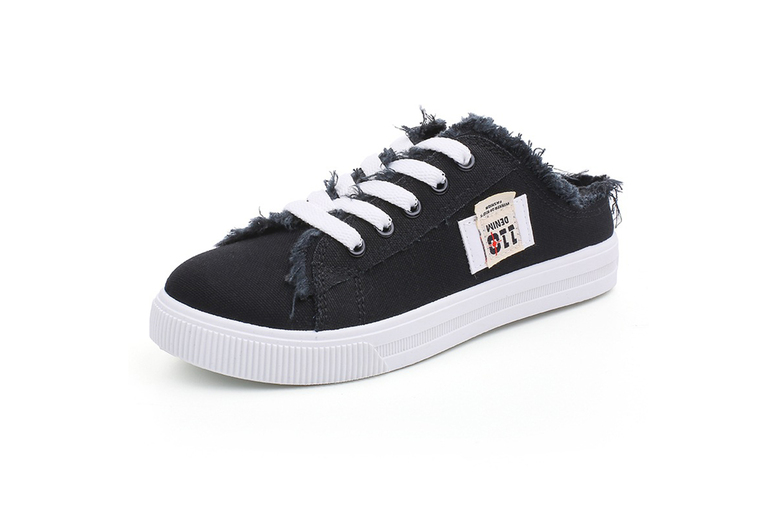 Black Women’s Breathable Canvas Slip-On Mule Trainers – Casual Summer Flats | Wowcher