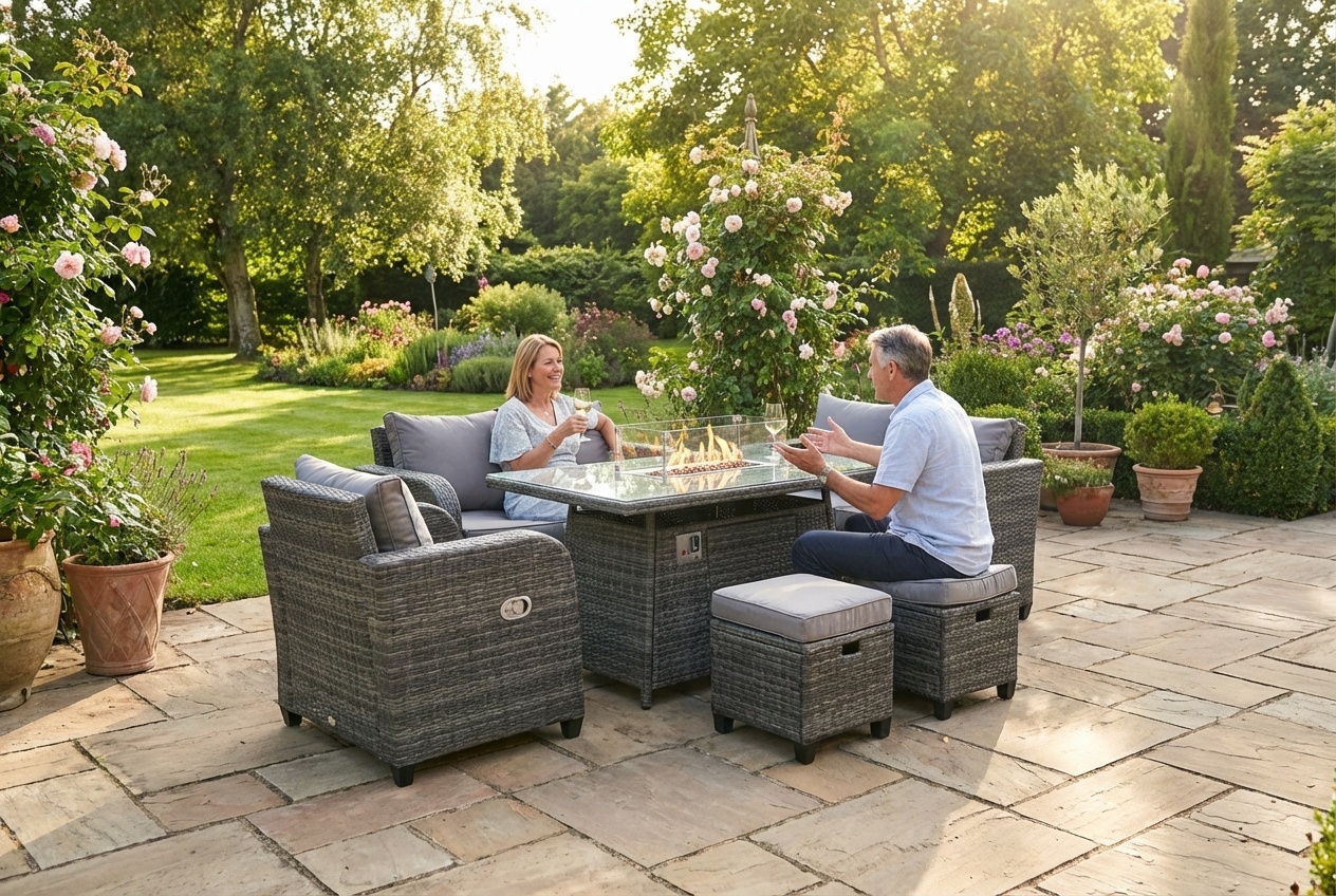 Shareway Trading Co Ltd Luxurious 6-Piece Rattan Dining Set With Fire Pit | Wowcher