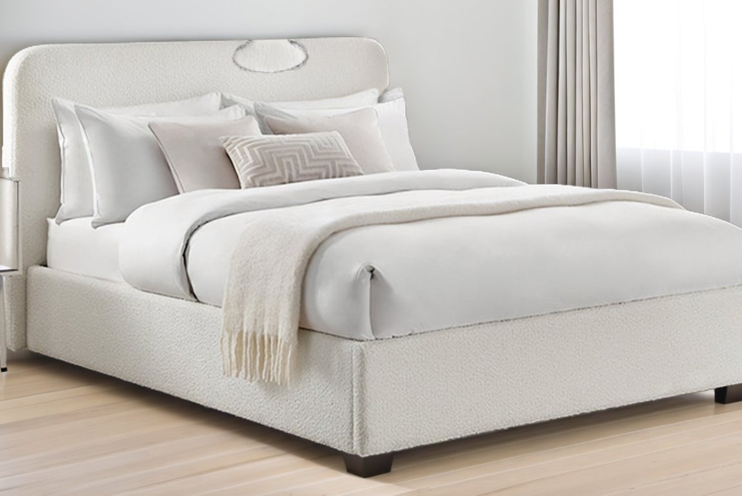 Cleo Cream Boucle Ottoman Storage Bed with Lift-Up Mechanism – 5 Sizes | Wowcher