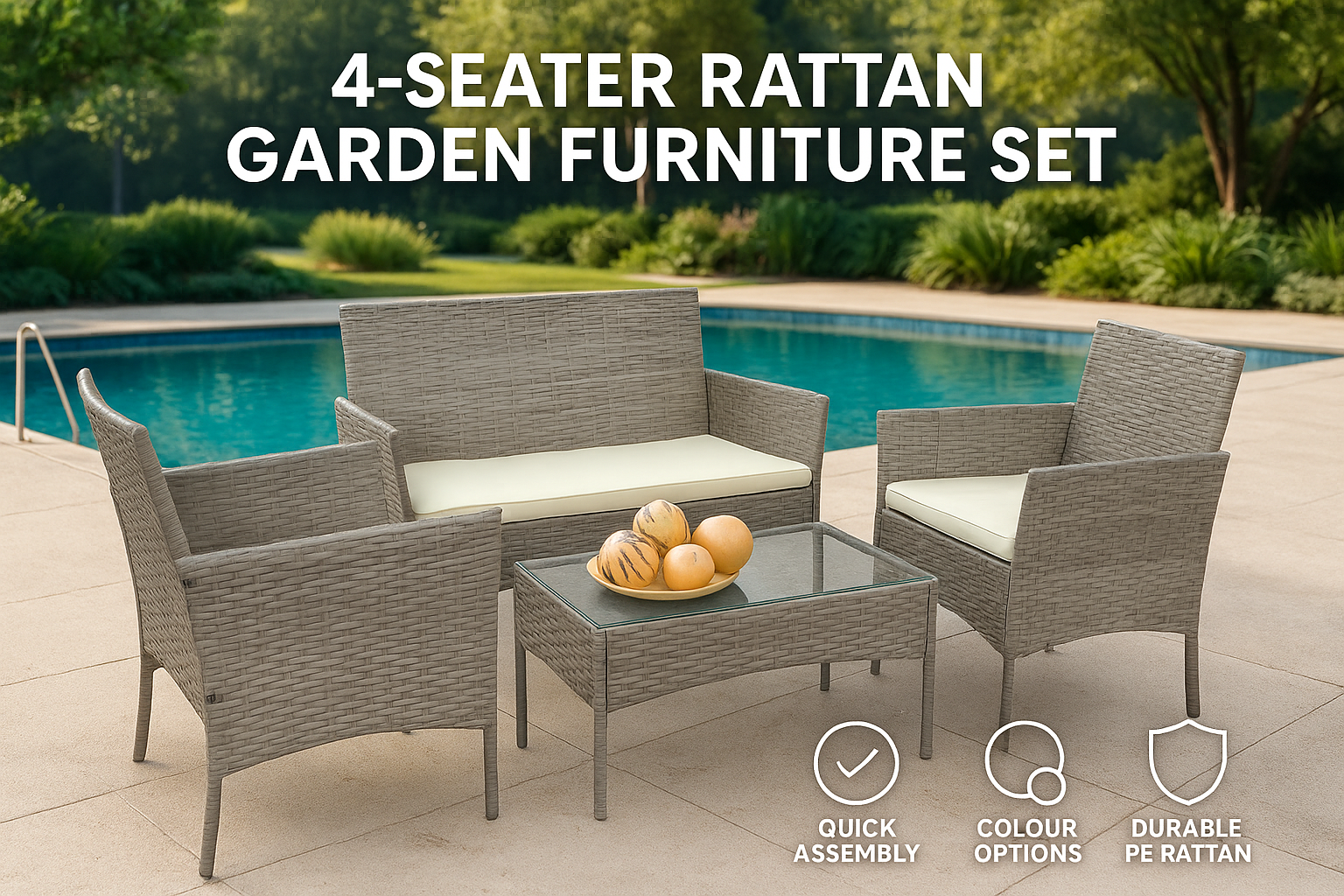 Black: A four-seater garden rattan furniture set