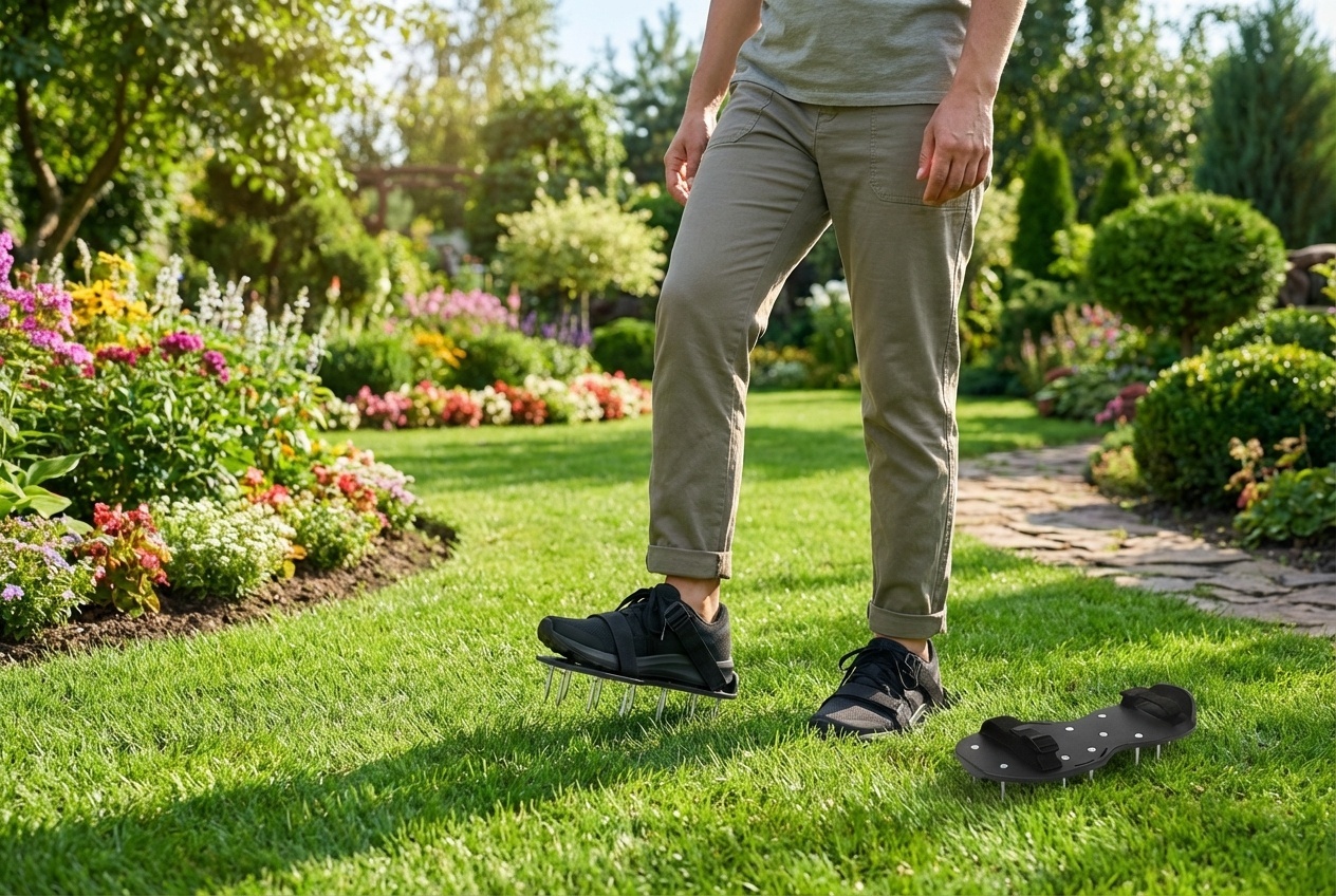 Heavy-Duty Garden Lawn Aerator Spike Shoes - Adjustable, Eco-Friendly Soil Aeration Tool | Wowcher