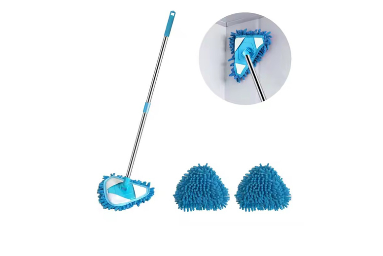 Microfibre Triangle Floor Mop – Adjustable, Rotatable, Multi-Surface Cleaner with 3 Mop Heads | Wowcher