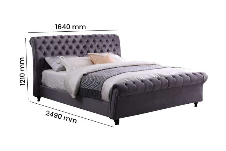 Chic Grey Flat Velvet Double Bed | Wowcher