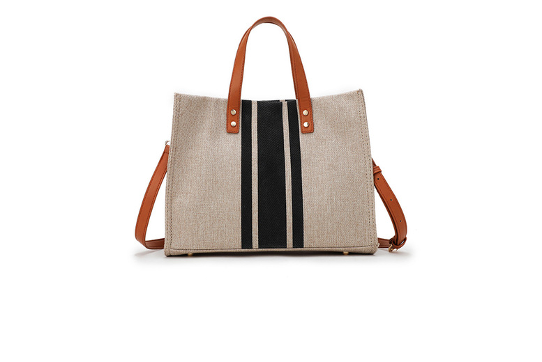 Navy Women’s Canvas Tote Handbag – Large Capacity, Adjustable Strap, Classic Striped Design | Wowcher