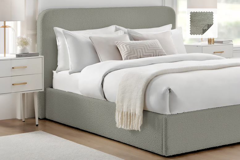 Boucle Storage Bed with Headboard & Ottoman | Wowcher Boucle Storage Bed with Headboard & Ottoman | Wowcher